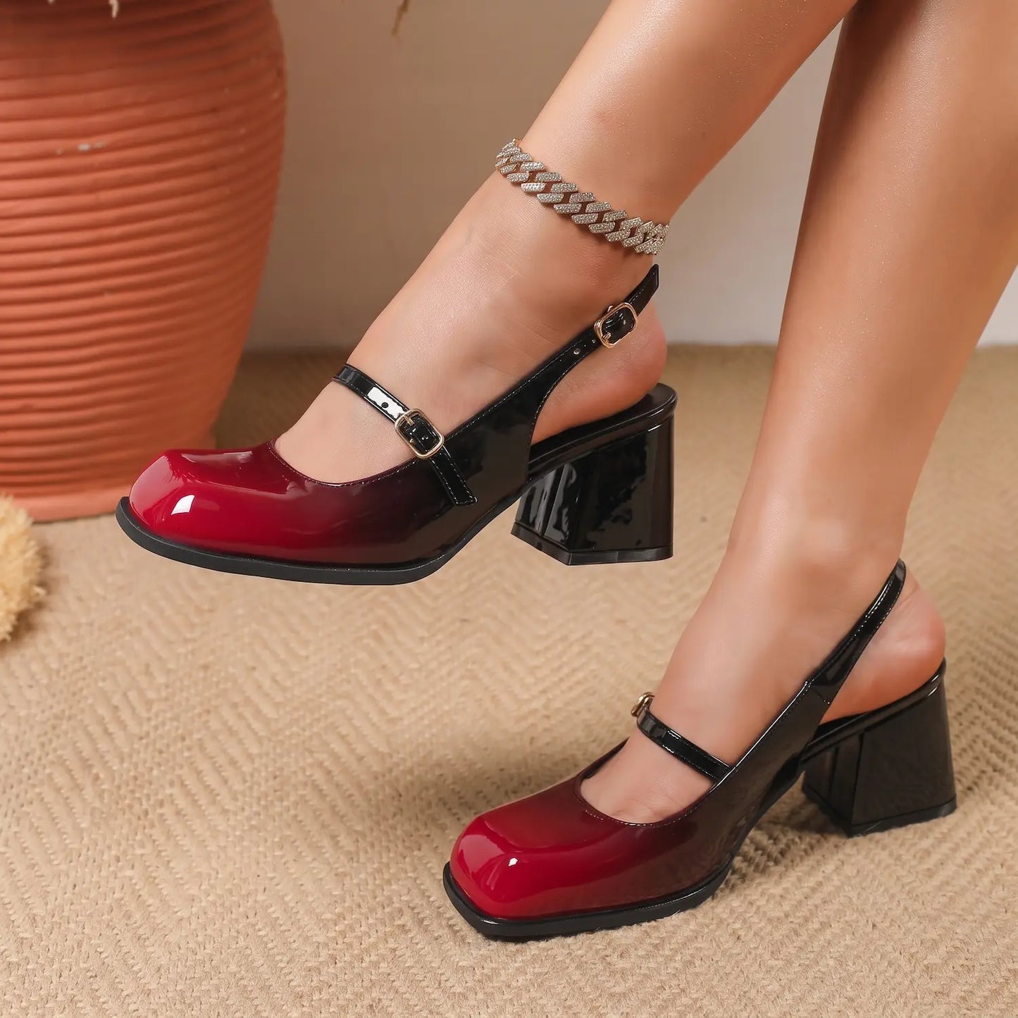 Vintage Gradient Patent Leather Slingback Mary Janes