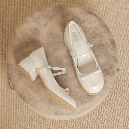 Vintage Block Heel Sweet Bow Mary Jane Pumps