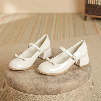 Vintage Block Heel Sweet Bow Mary Jane Pumps