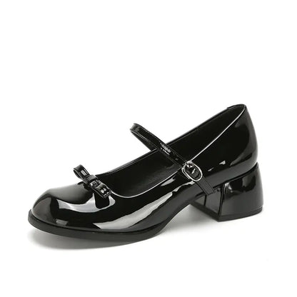Vintage Block Heel Sweet Bow Mary Jane Pumps
