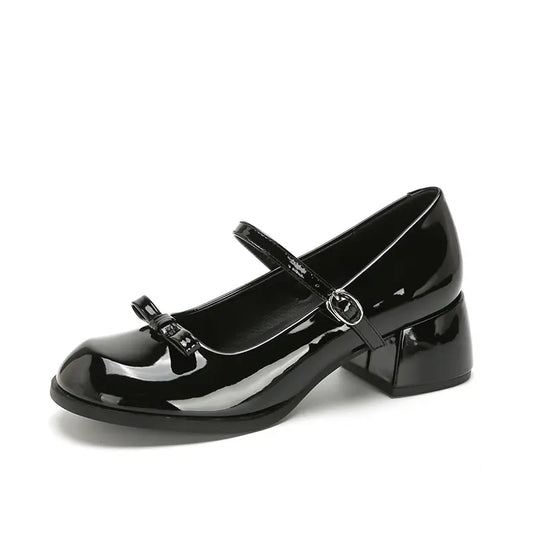 Vintage Block Heel Sweet Bow Mary Jane Pumps