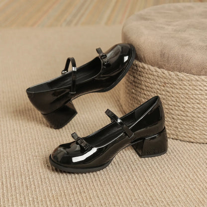 Vintage Block Heel Sweet Bow Mary Jane Pumps