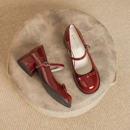 Vintage Block Heel Sweet Bow Mary Jane Pumps