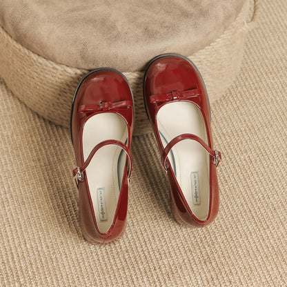 Vintage Block Heel Sweet Bow Mary Jane Pumps