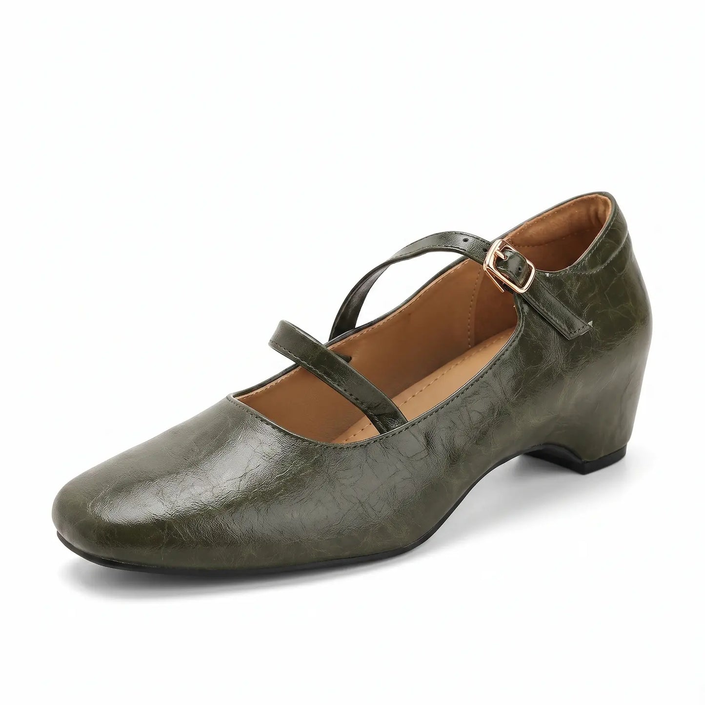 Retro Double Strap Square Toe Hidden Wedge Mary Janes