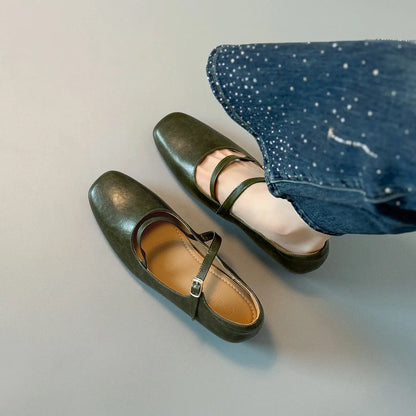 Retro Double Strap Square Toe Hidden Wedge Mary Janes