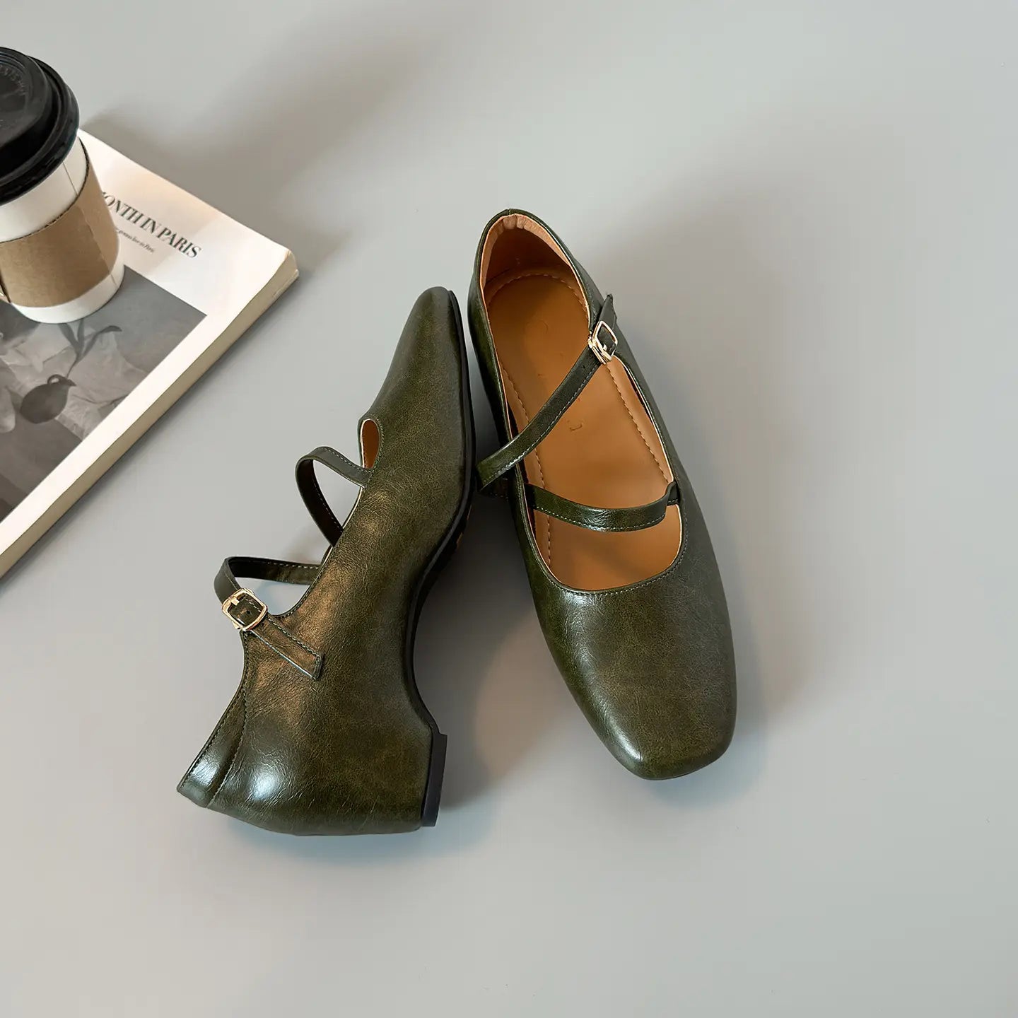 Retro Double Strap Square Toe Hidden Wedge Mary Janes