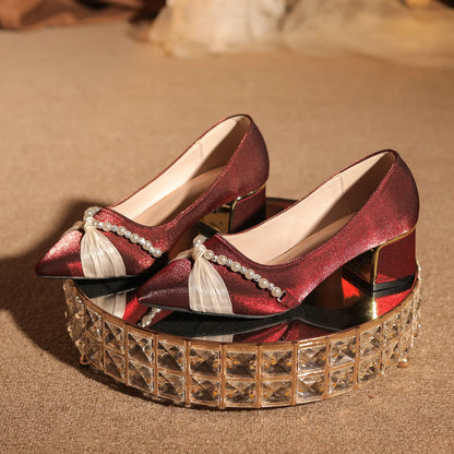 Vintage Pearl Embellished Pointed Toe Wedding Pumps