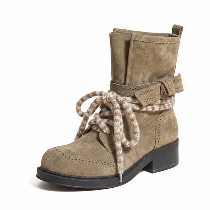 Vintage Boho Brogue Chunky Lace Block Heel Booties