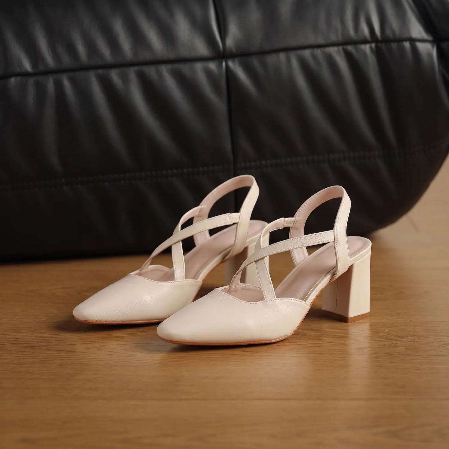 Vintage Criss-Cross Strap Block Heel Slingback Pumps