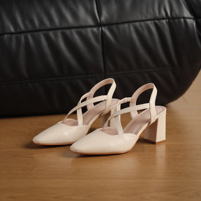 Vintage Criss-Cross Strap Block Heel Slingback Pumps