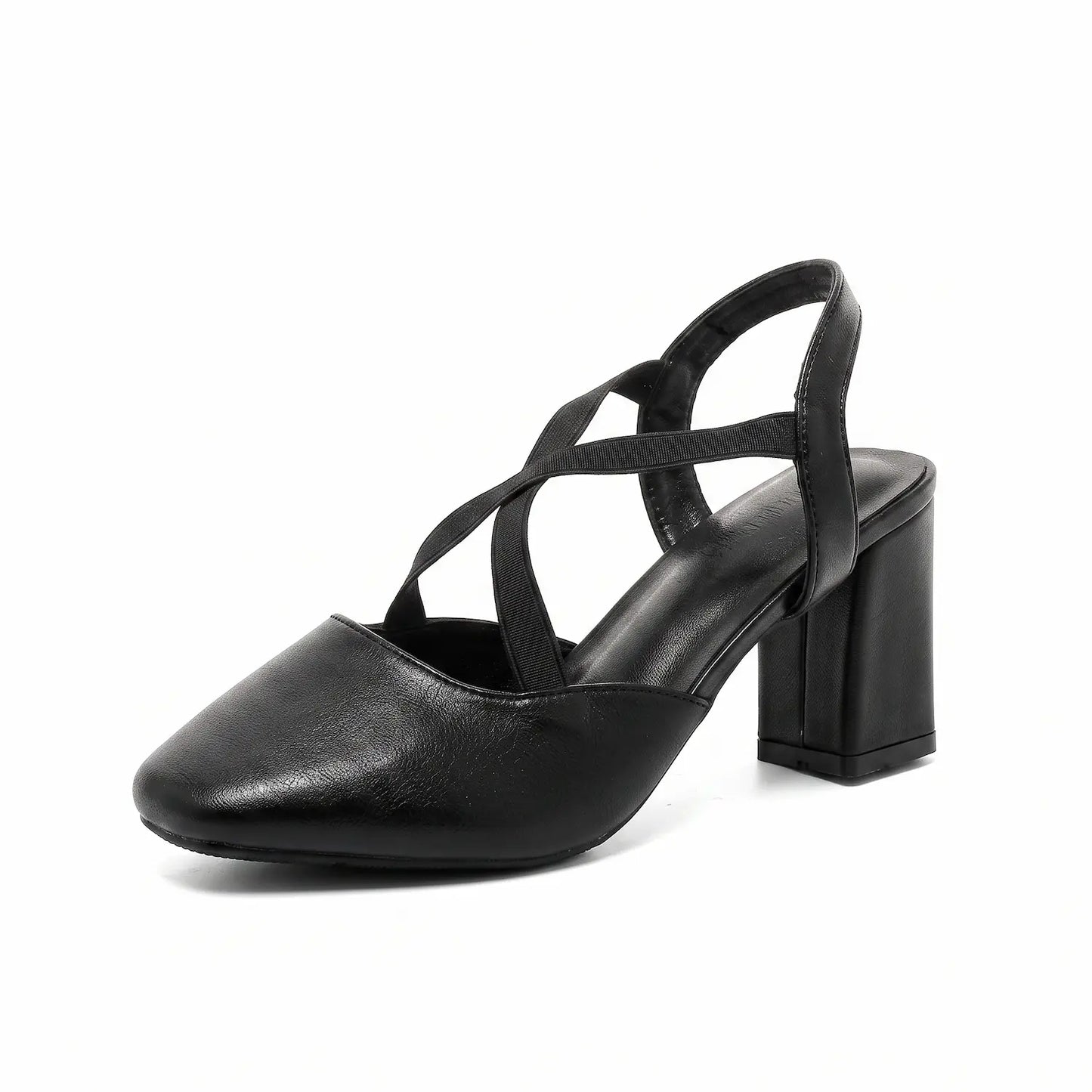 Vintage Criss-Cross Strap Block Heel Slingback Pumps
