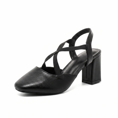 Vintage Criss-Cross Strap Block Heel Slingback Pumps