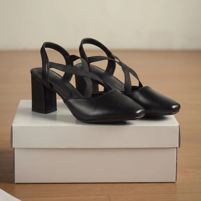 Vintage Criss-Cross Strap Block Heel Slingback Pumps