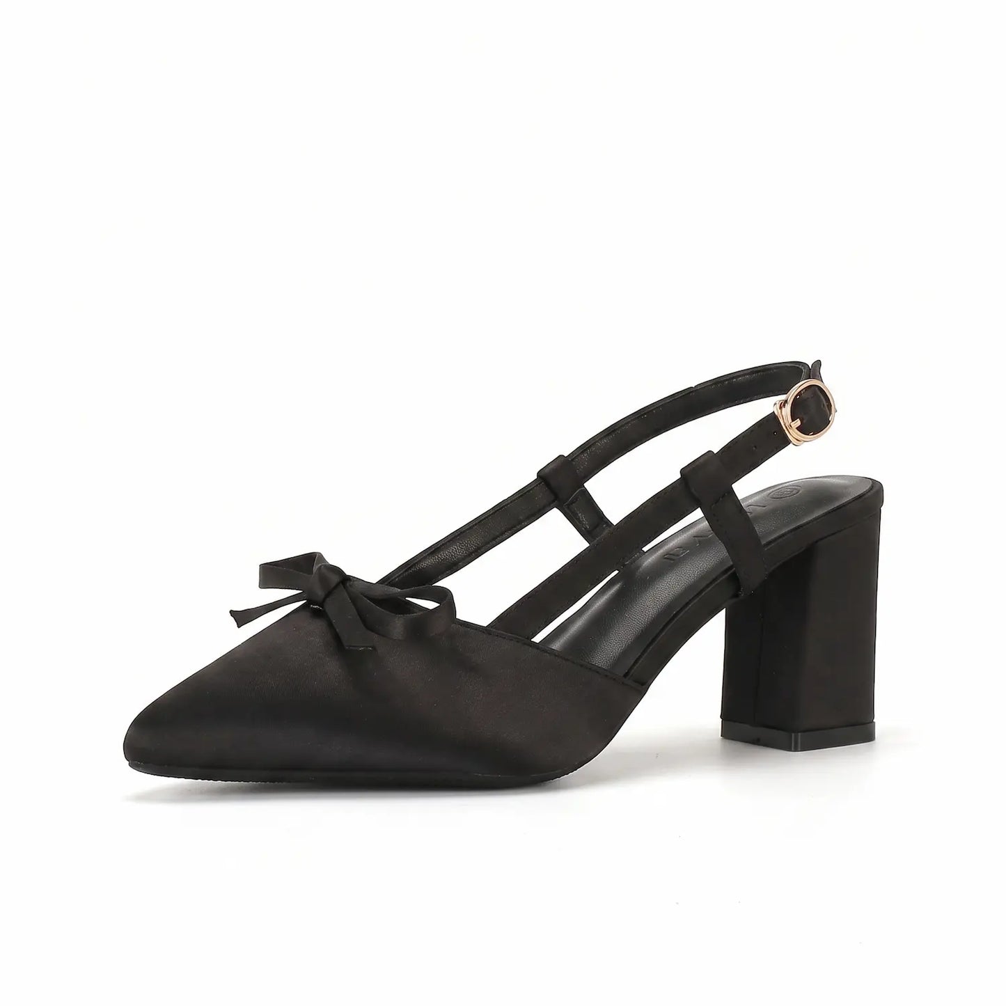 Vintage Satin Bow Block Heel Slingback Pumps