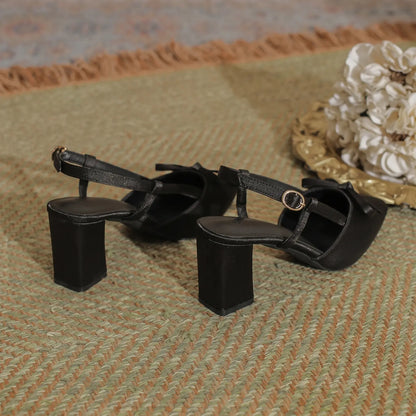 Vintage Satin Bow Block Heel Slingback Pumps