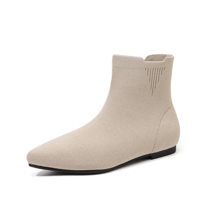 Stretch Knit Pointed Toe Flat Sock Boots