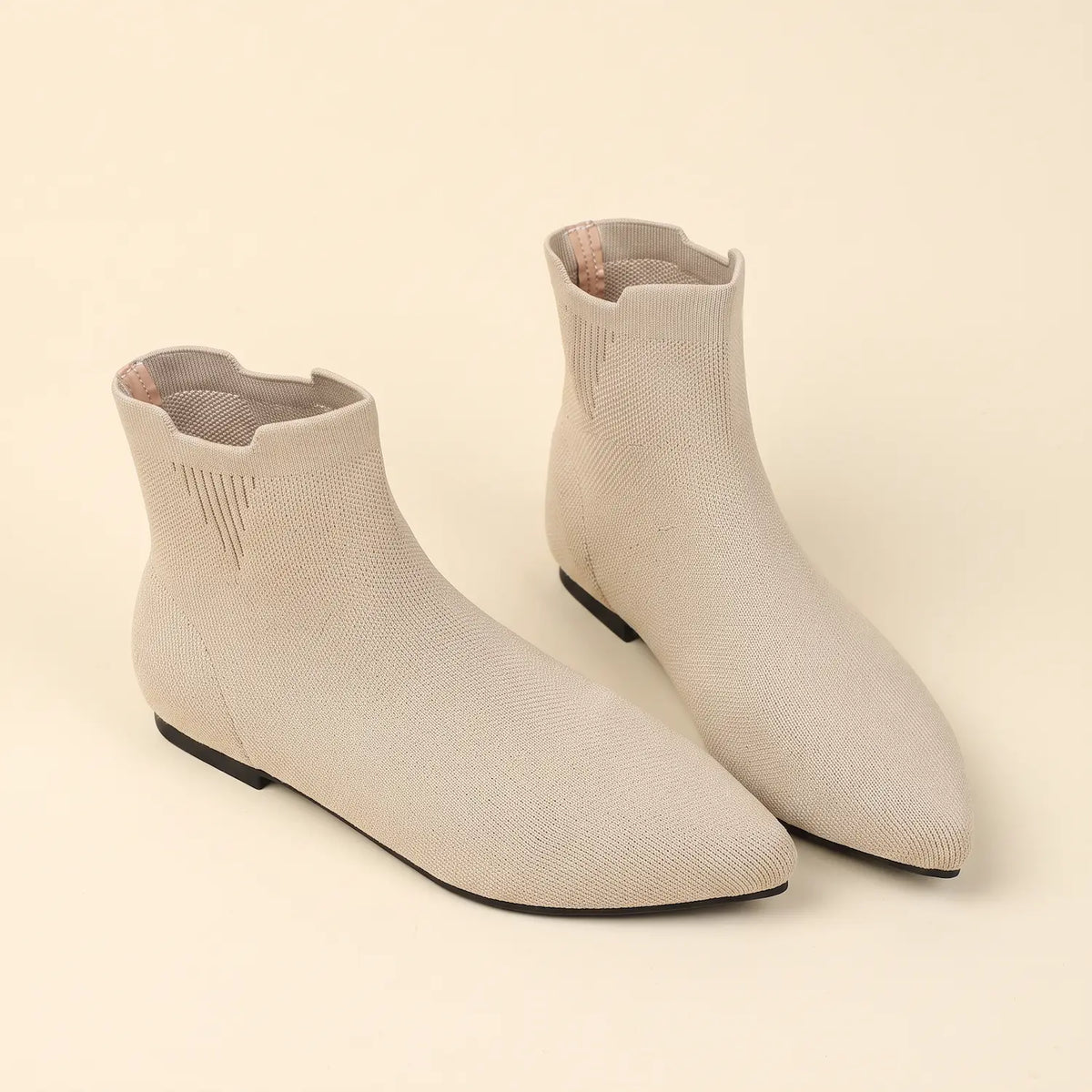 Stretch Knit Pointed Toe Flat Sock Boots