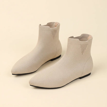 Stretch Knit Pointed Toe Flat Sock Boots