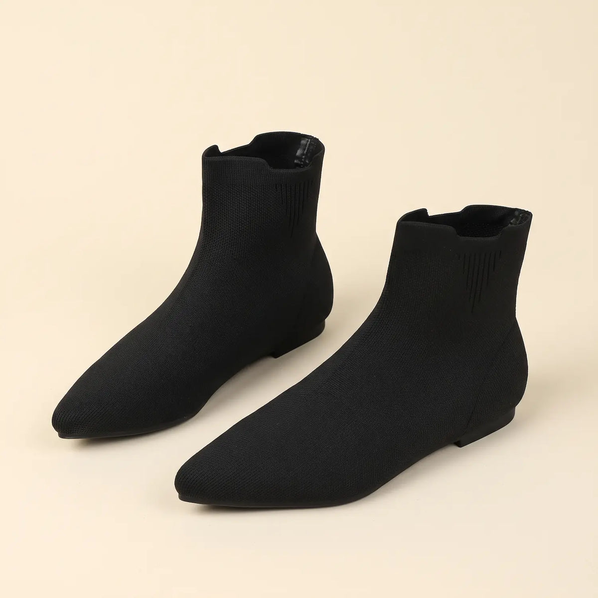 Stretch Knit Pointed Toe Flat Sock Boots