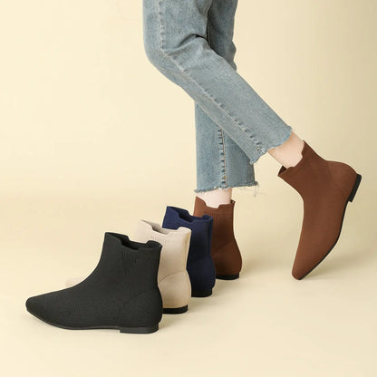 Stretch Knit Pointed Toe Flat Sock Boots