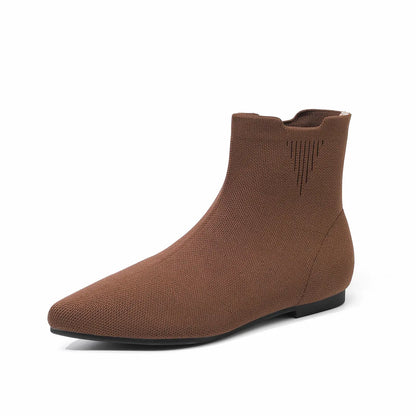 Stretch Knit Pointed Toe Flat Sock Boots