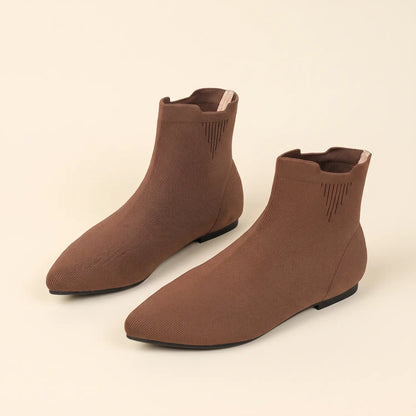 Stretch Knit Pointed Toe Flat Sock Boots
