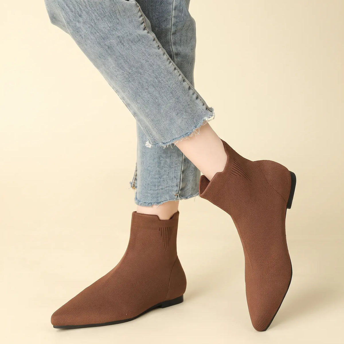 Stretch Knit Pointed Toe Flat Sock Boots
