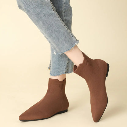 Stretch Knit Pointed Toe Flat Sock Boots