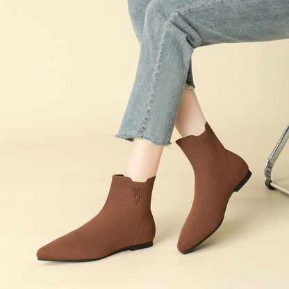 Stretch Knit Pointed Toe Flat Sock Boots