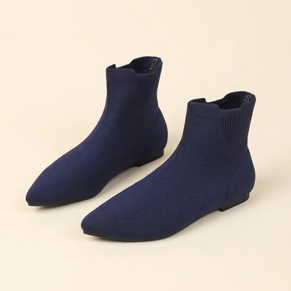 Stretch Knit Pointed Toe Flat Sock Boots