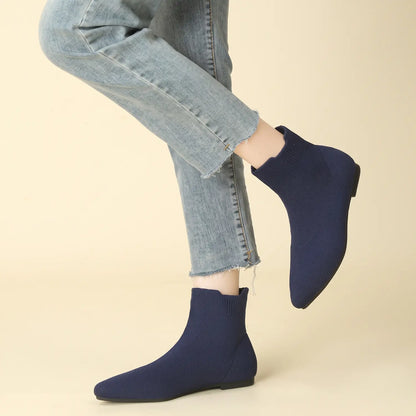 Stretch Knit Pointed Toe Flat Sock Boots