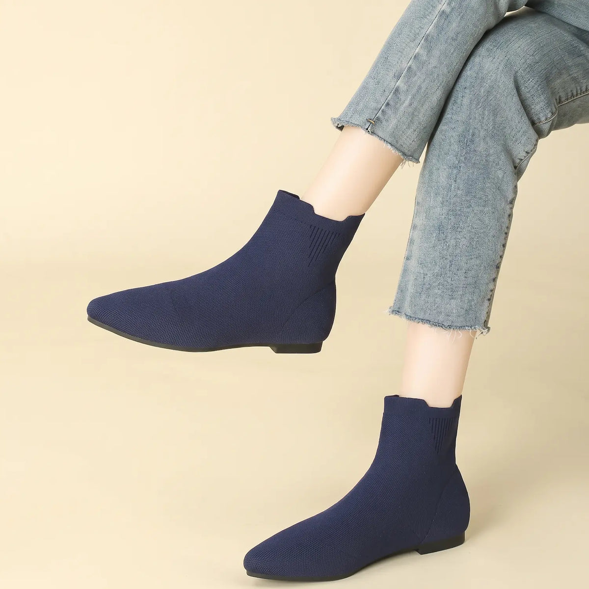 Stretch Knit Pointed Toe Flat Sock Boots