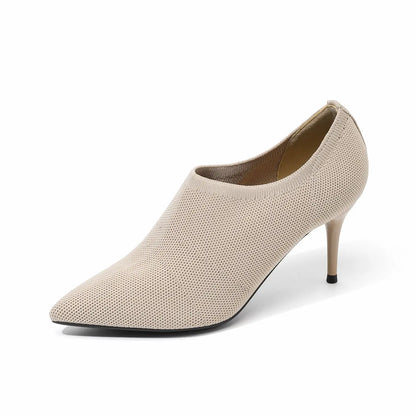 Slip-On Stretch Knit Pointed Toe Stiletto Pumps