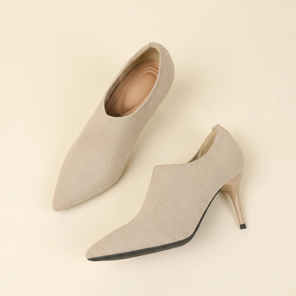 Slip-On Stretch Knit Pointed Toe Stiletto Pumps