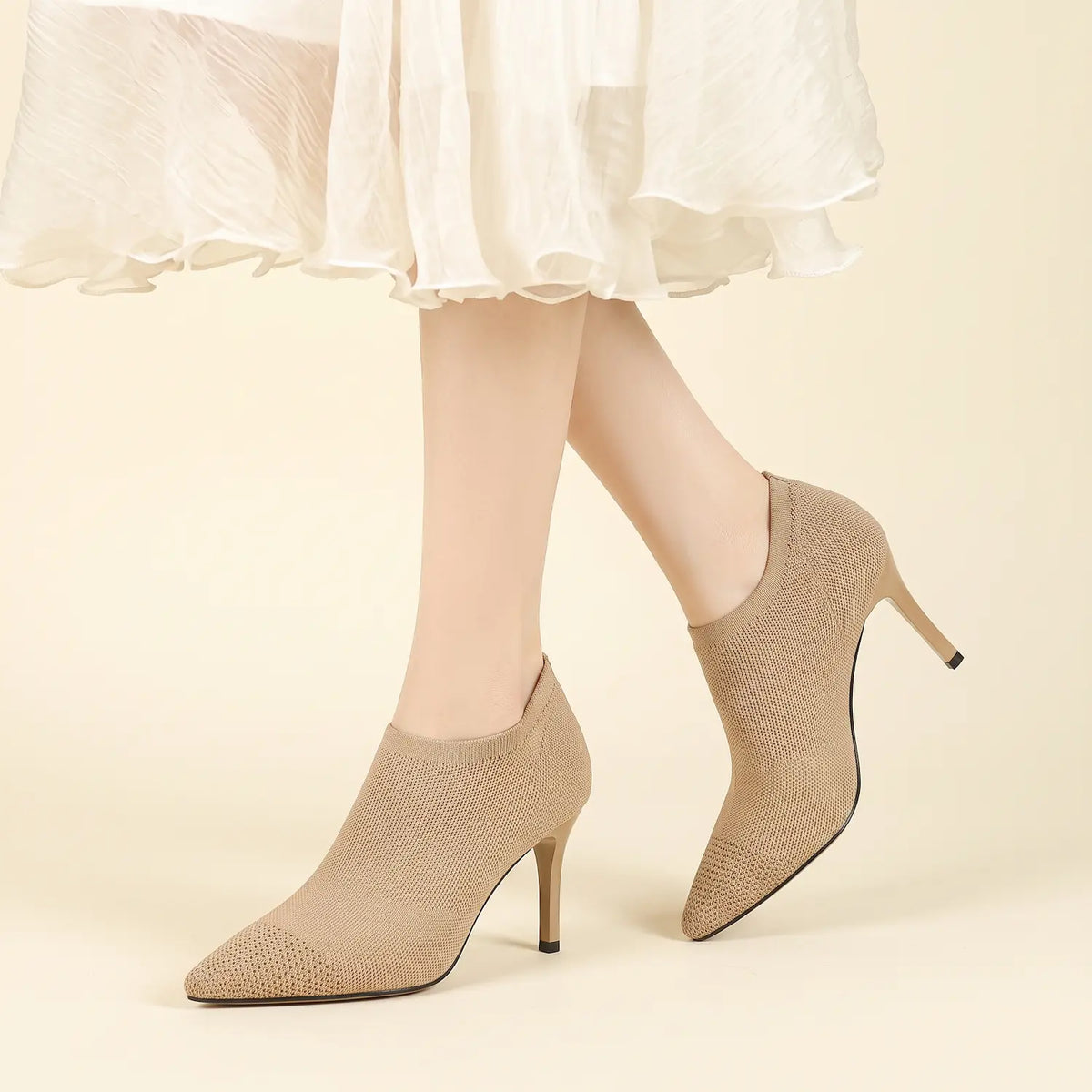 Slip-On Stretch Knit Pointed Toe Stiletto Pumps