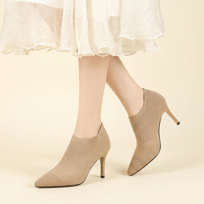 Slip-On Stretch Knit Pointed Toe Stiletto Pumps