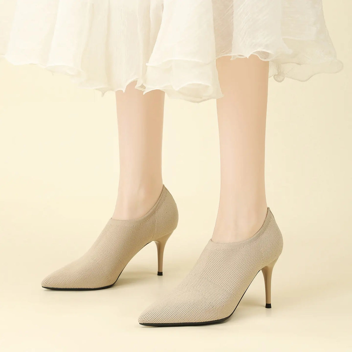 Slip-On Stretch Knit Pointed Toe Stiletto Pumps