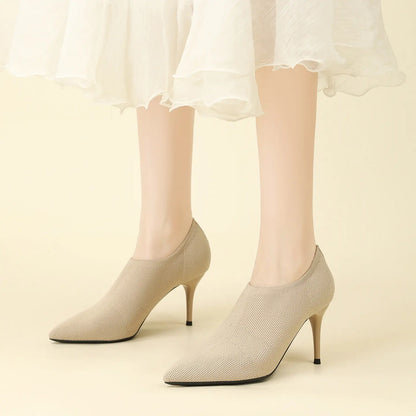 Slip-On Stretch Knit Pointed Toe Stiletto Pumps