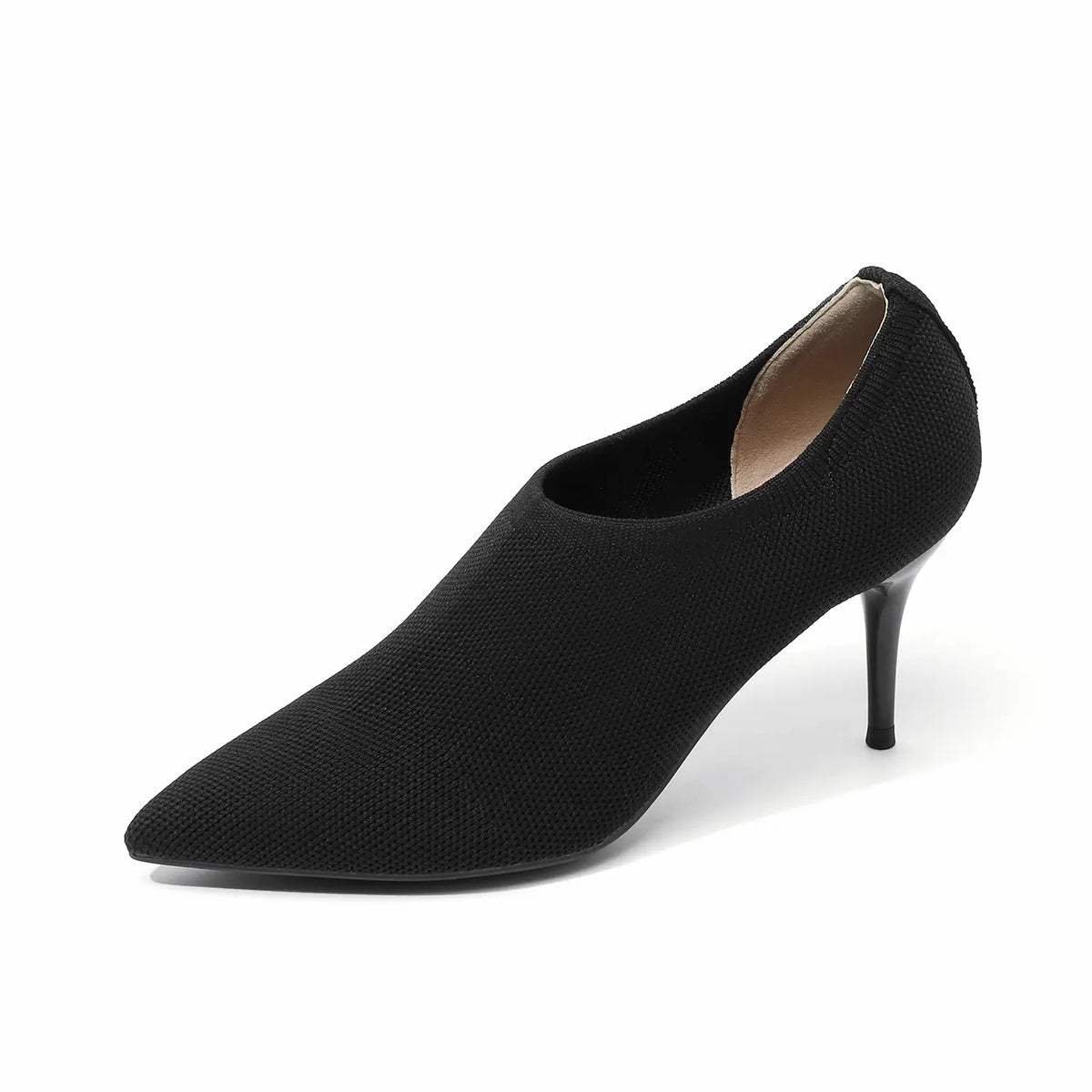 Slip-On Stretch Knit Pointed Toe Stiletto Pumps