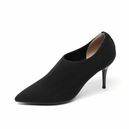 Slip-On Stretch Knit Pointed Toe Stiletto Pumps