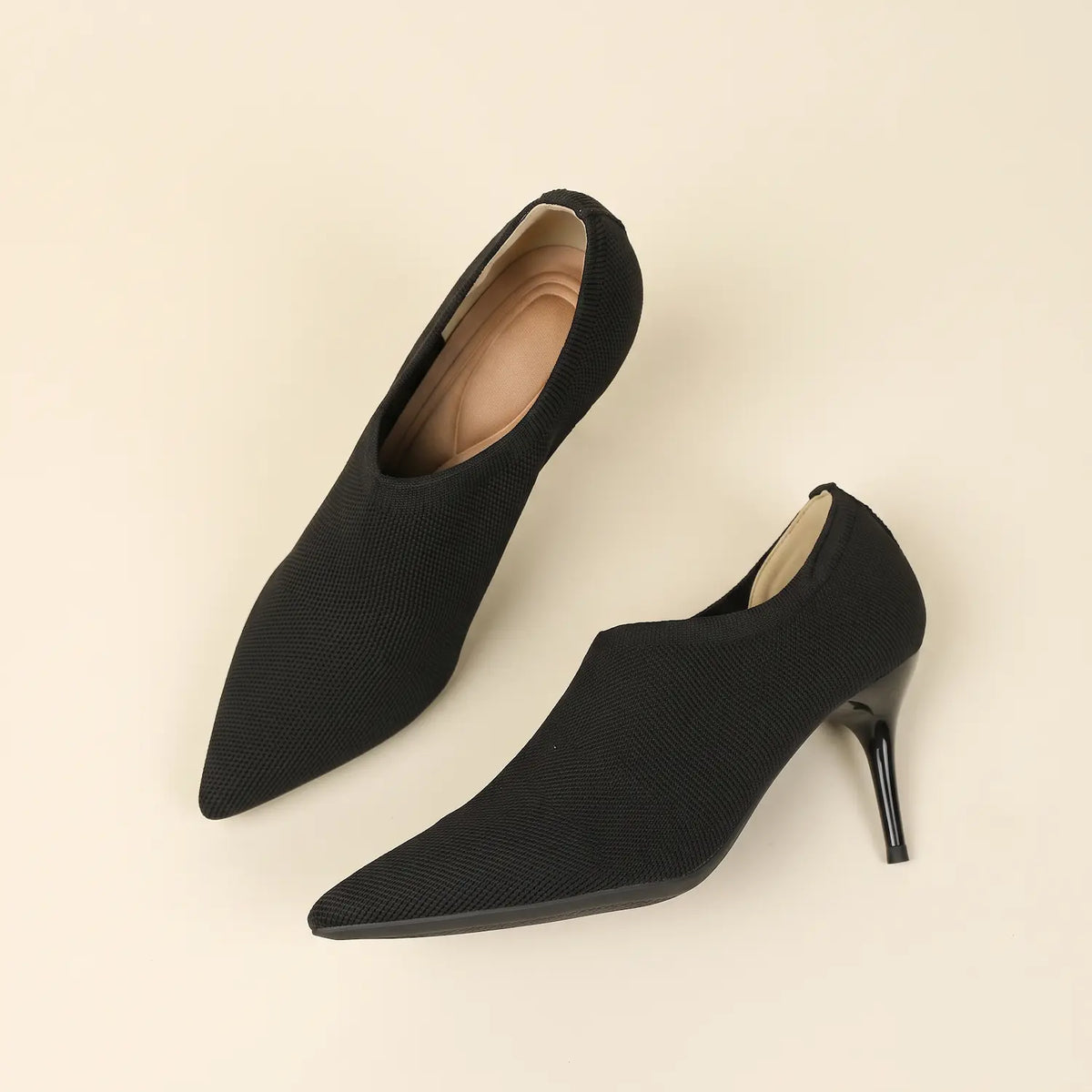 Slip-On Stretch Knit Pointed Toe Stiletto Pumps
