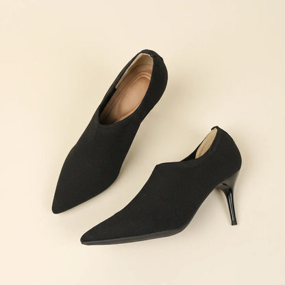 Slip-On Stretch Knit Pointed Toe Stiletto Pumps