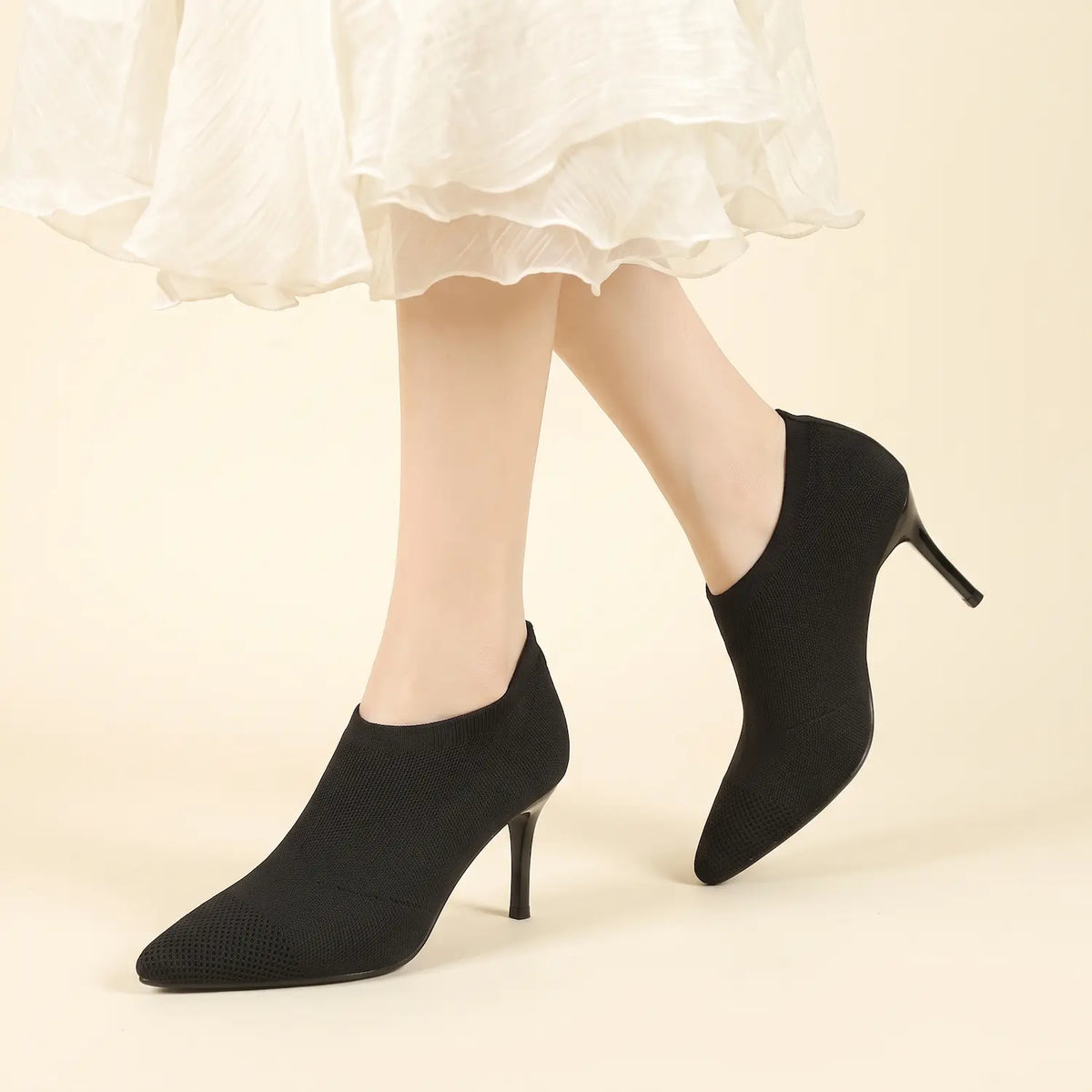 Slip-On Stretch Knit Pointed Toe Stiletto Pumps