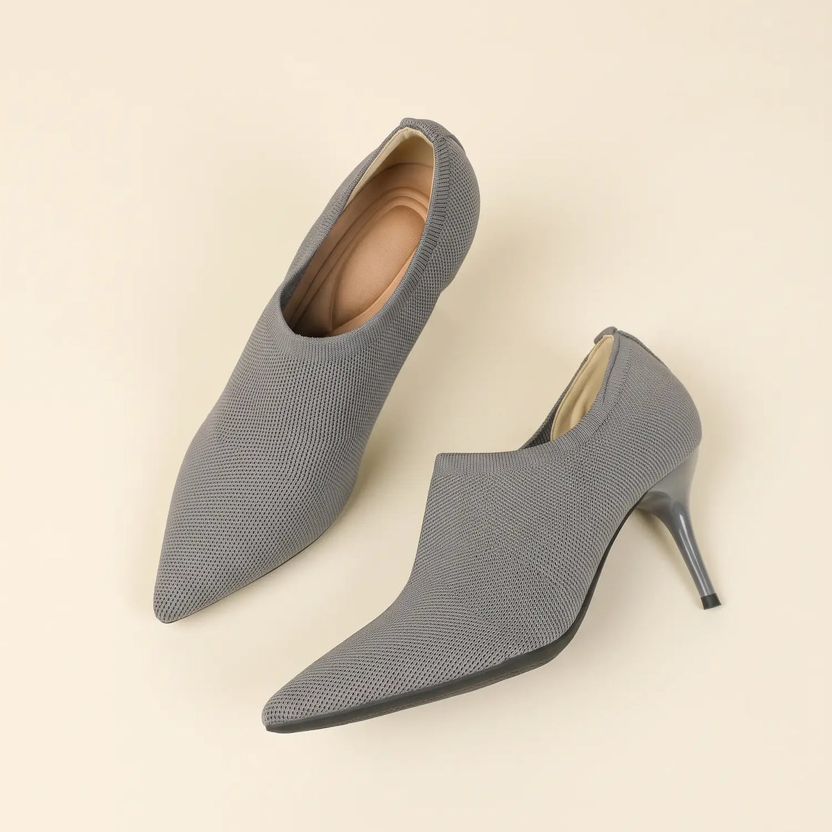 Slip-On Stretch Knit Pointed Toe Stiletto Pumps
