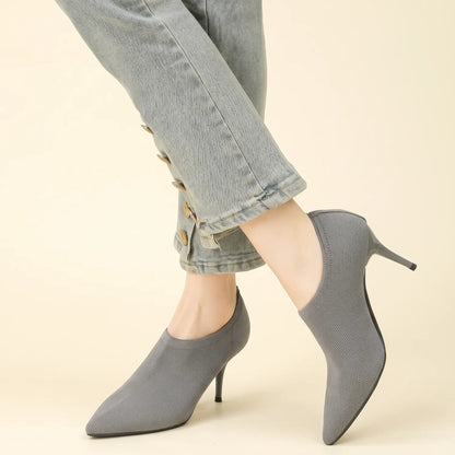 Slip-On Stretch Knit Pointed Toe Stiletto Pumps