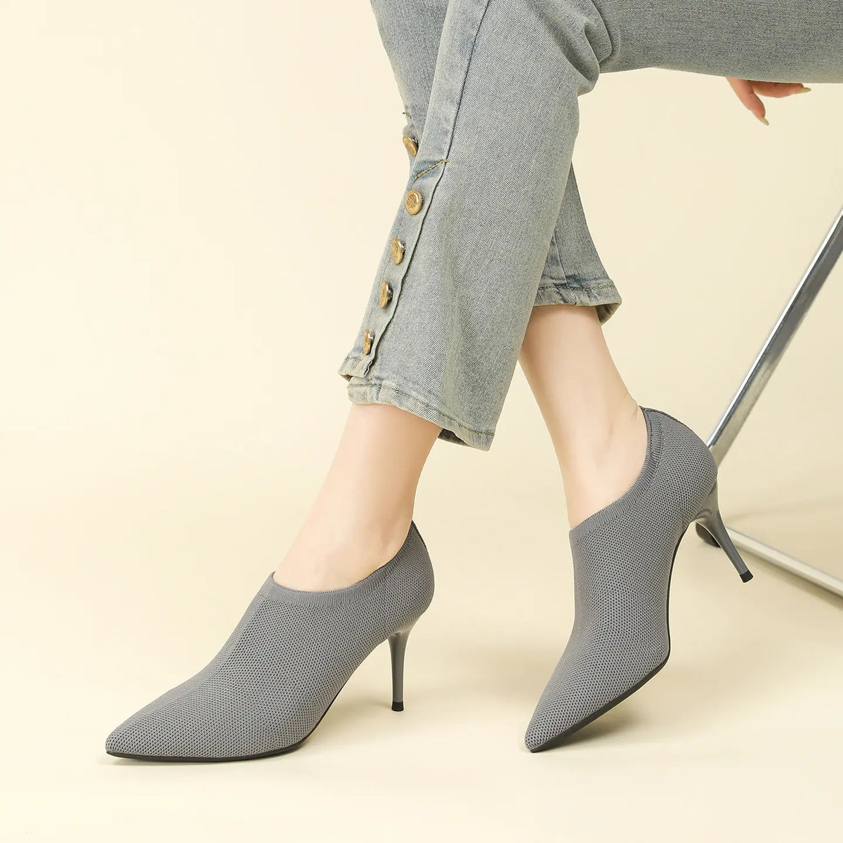 Slip-On Stretch Knit Pointed Toe Stiletto Pumps