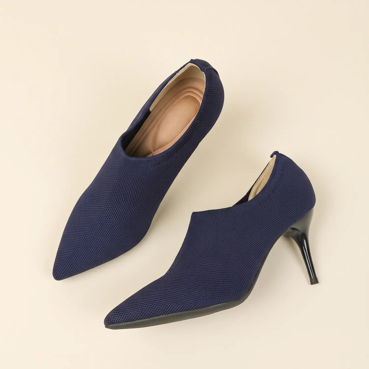 Slip-On Stretch Knit Pointed Toe Stiletto Pumps