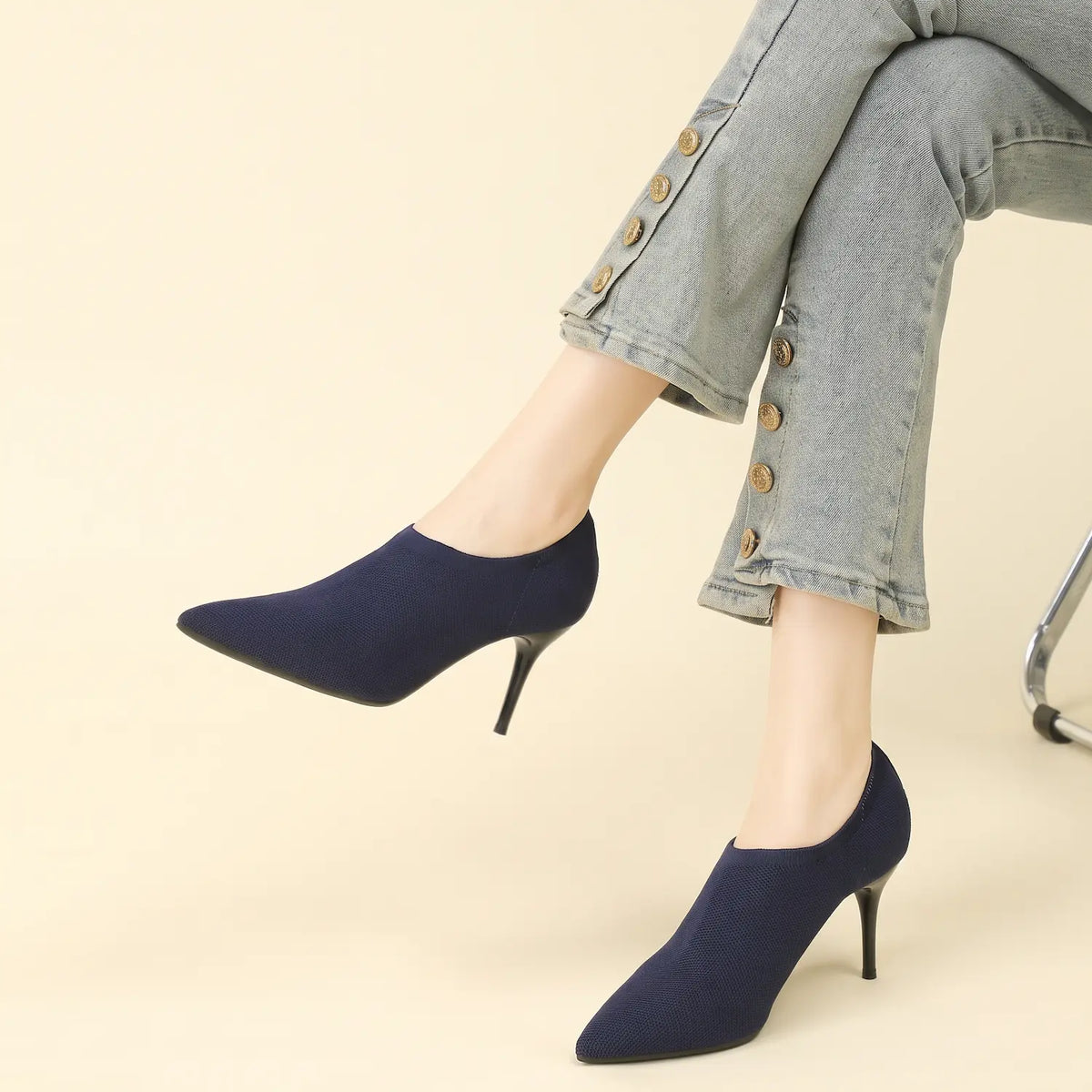 Slip-On Stretch Knit Pointed Toe Stiletto Pumps