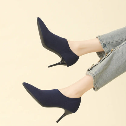 Slip-On Stretch Knit Pointed Toe Stiletto Pumps